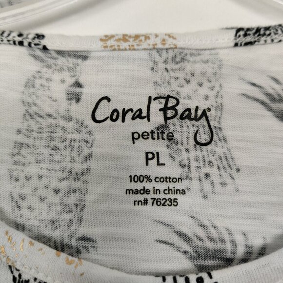 Coral Bay Women's Top Size PL White Black Gold Cotton Summer Resortwear Beach - Picture 2 of 7